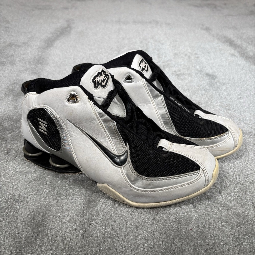 Vintage 2004 Nike Shox Flight Basketball Shoes Womens 8 White Black 308557-102